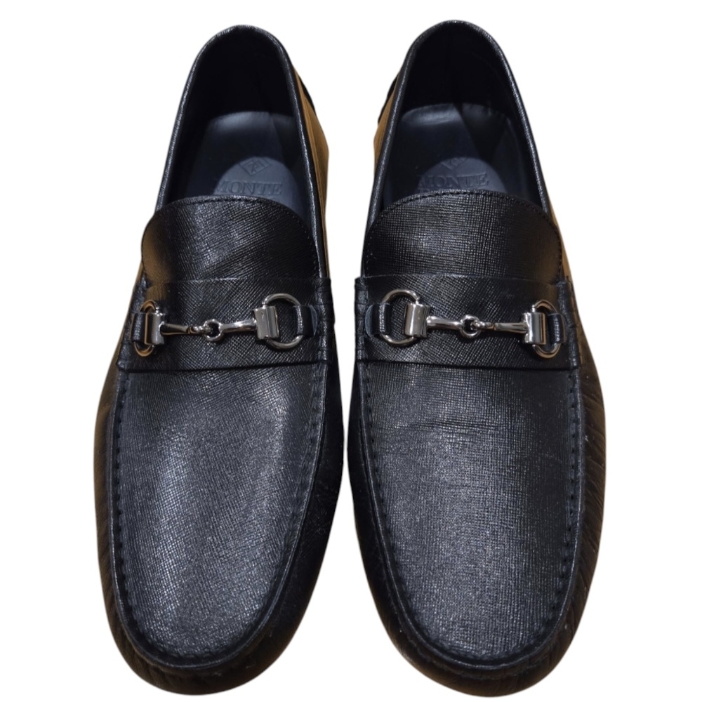 Monte Rosso Black Leather Loafers with Silver Hardware